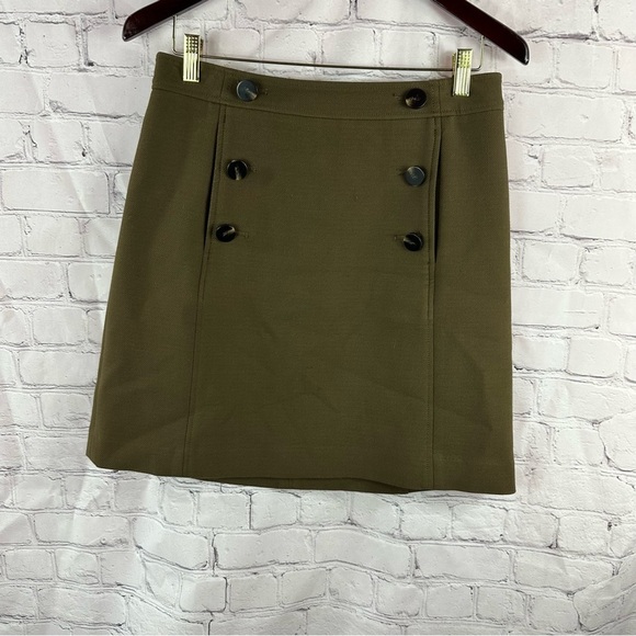 Ann Taylor olive/Khaki Double-Breasted short pencil Skirt sz 6 - Picture 1 of 9